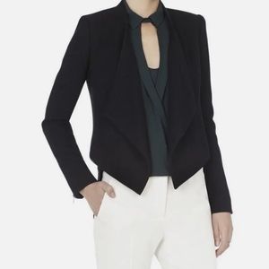 BCBGMAXAZRIA Abbey Blazer Jacket Black Asymmetrical Open-Front Crop